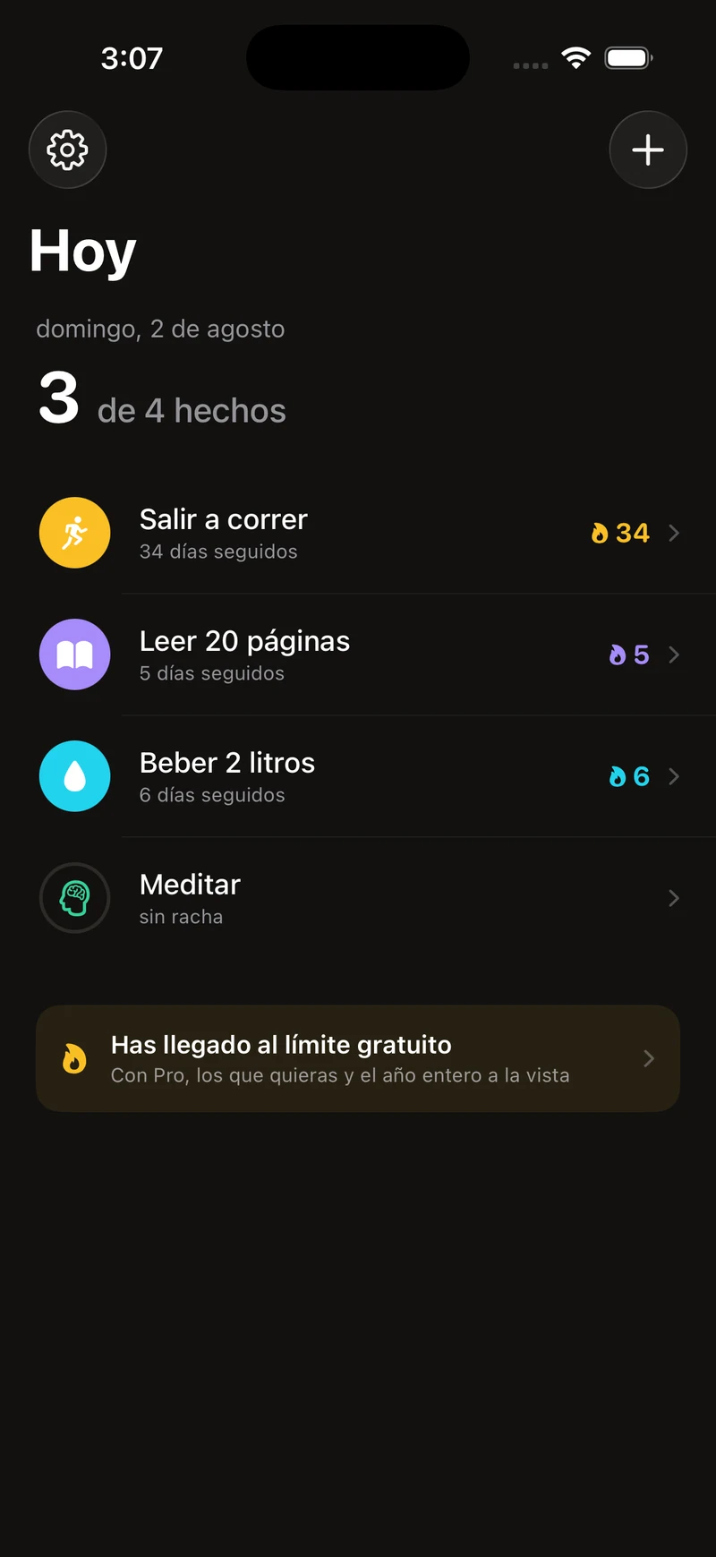 Lista de hábitos de Rachas en modo oscuro